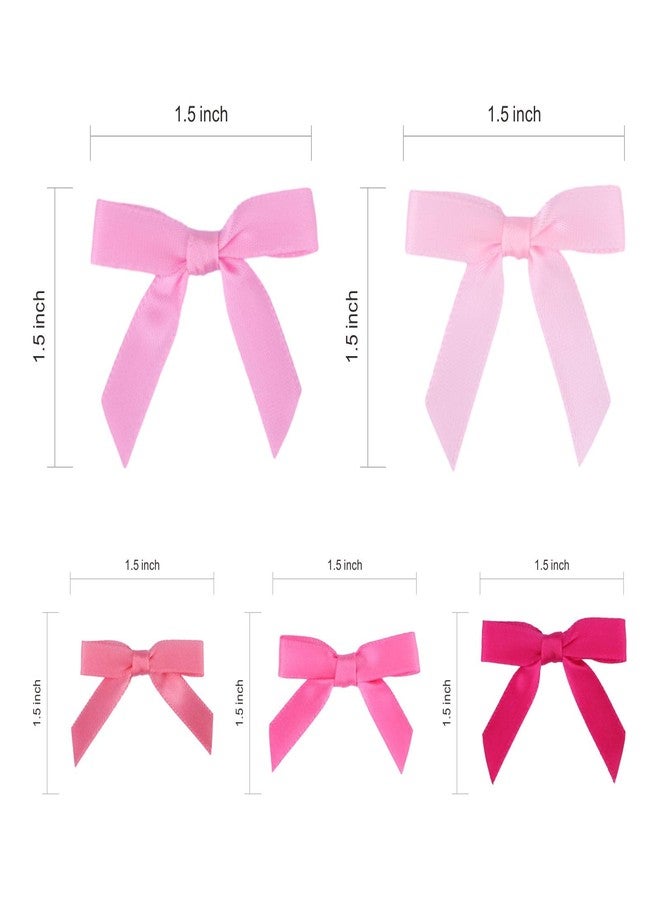 Meseey 100 Pcs 1.5 Inches Premade Craft Bows Self Adhesive Pink Hot Pink Valentines Satin Ribbon Bows for Treat Bags Gift Wrapping Basket Wedding Baby Shower Brithday Party(Pink Set) - Image 2